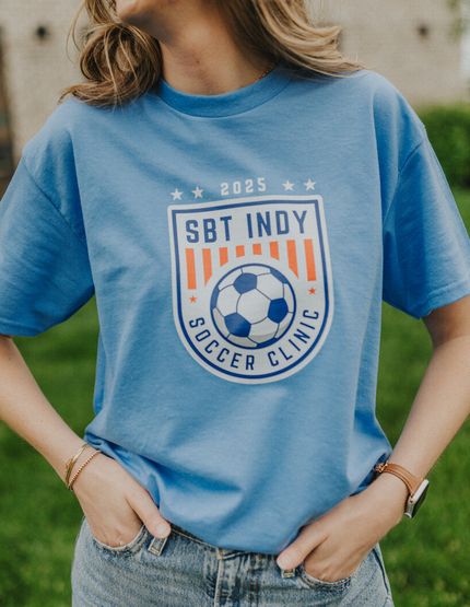 Customer wearing a 8000 Gildan DryBlend 50/50 Tee