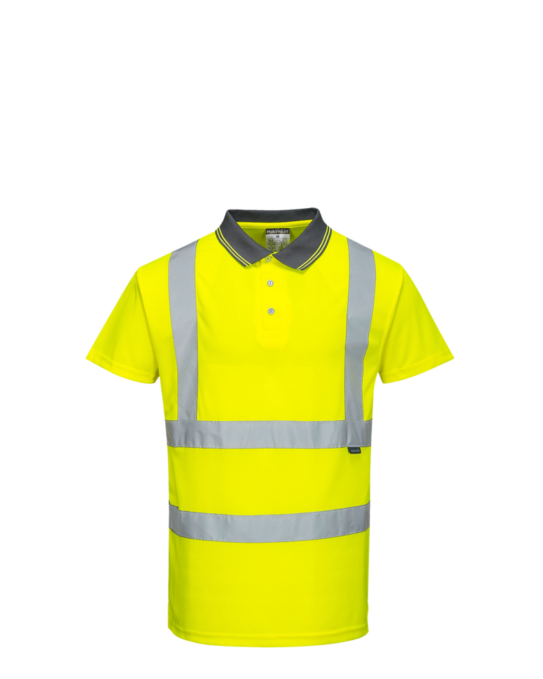 Image of a model wearing a S477 Portwest Hi-Vis Short Sleeve Polo Shirt