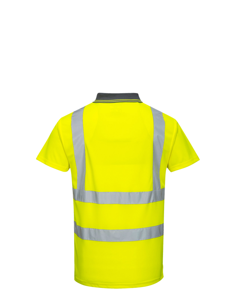 Image of a model wearing a S477 Portwest Hi-Vis Short Sleeve Polo Shirt