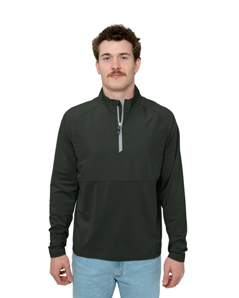 Image of a model wearing a MCC00034 Cutter & Buck Adapt Eco Knit Hybrid Recycled Mens Quarter Zip