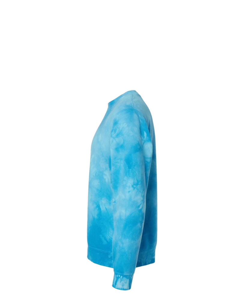 Image of a model wearing a PRM3500TD Independent Trading Co. Unisex Midweight Tie-Dyed Sweatshirt