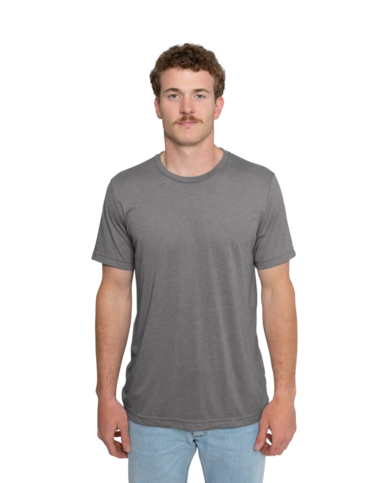 Image of a model wearing a 3413 Bella + Canvas Tri-Blend Tee