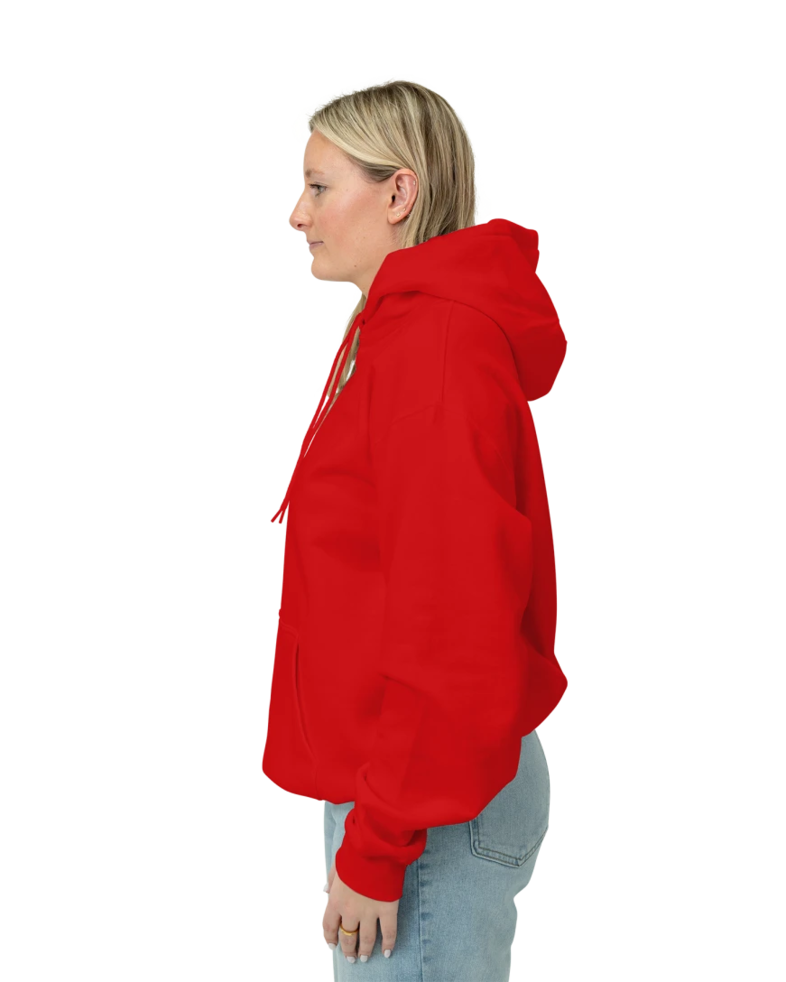 Image of a model wearing a PC90H Port & Company Essential Fleece Pullover Hooded Sweatshirt