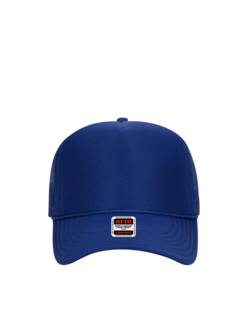 Model wearing a 39-165 OTTO CAP 5 Panel High Crown Mesh Back Trucker Hat