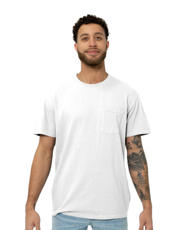 Model wearing a PC099P Port & Company Pigment-Dyed Pocket Tee