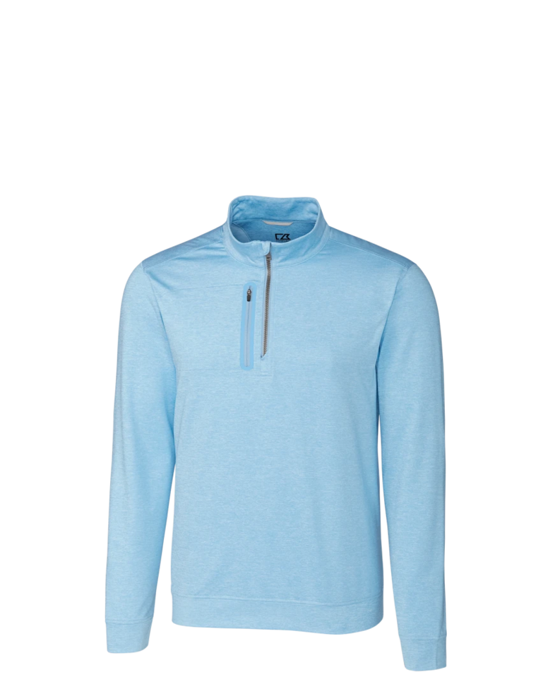 Image of a model wearing a MCK09404 Cutter & Buck Stealth Heathered Quarter Zip Mens Pullover