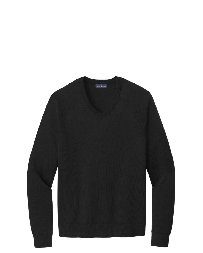 Image of a model wearing a BB18400 Brooks Brothers® Cotton Stretch V-Neck Sweater