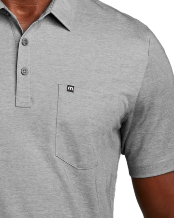 Closeup of a TM1MY404 TravisMathew Oceanside Heather Pocket Polo