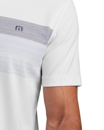 Closeup of a TM1MY402 TravisMathew Coastal Chest Stripe Polo