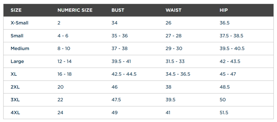 Size chart for a LCK00182 Cutter & Buck Peshastin Eco Fleece Recycled Womens Half Zip Pullover