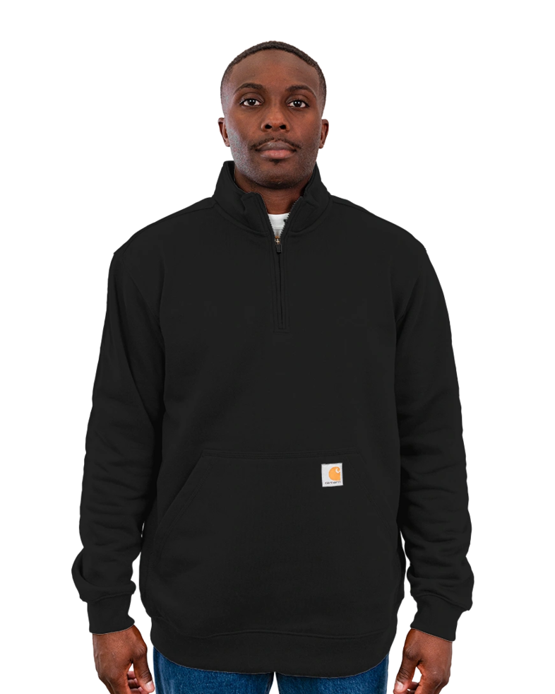 Image of a model wearing a CT105294 Carhartt Midweight 1/4-Zip Mock Neck Sweatshirt