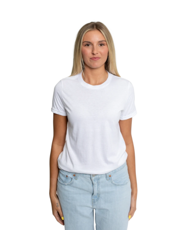 Model wearing a 64001LCVC Gildan Softstyle Women's CVC T-Shirt
