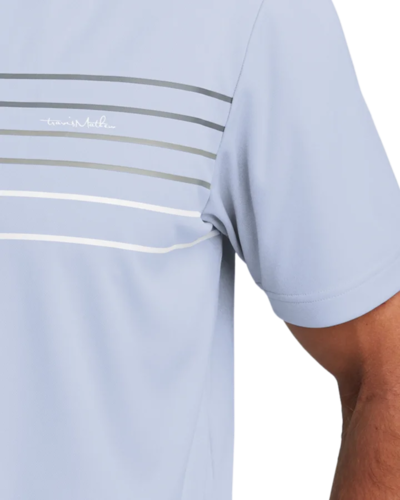 Closeup of a TM1MY400 TravisMathew Coto Performance Chest Stripe Polo