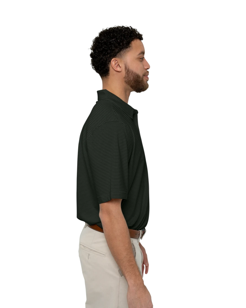 Image of a model wearing a MCK00144 Cutter & Buck Forge Pencil Stripe Stretch Mens Polo