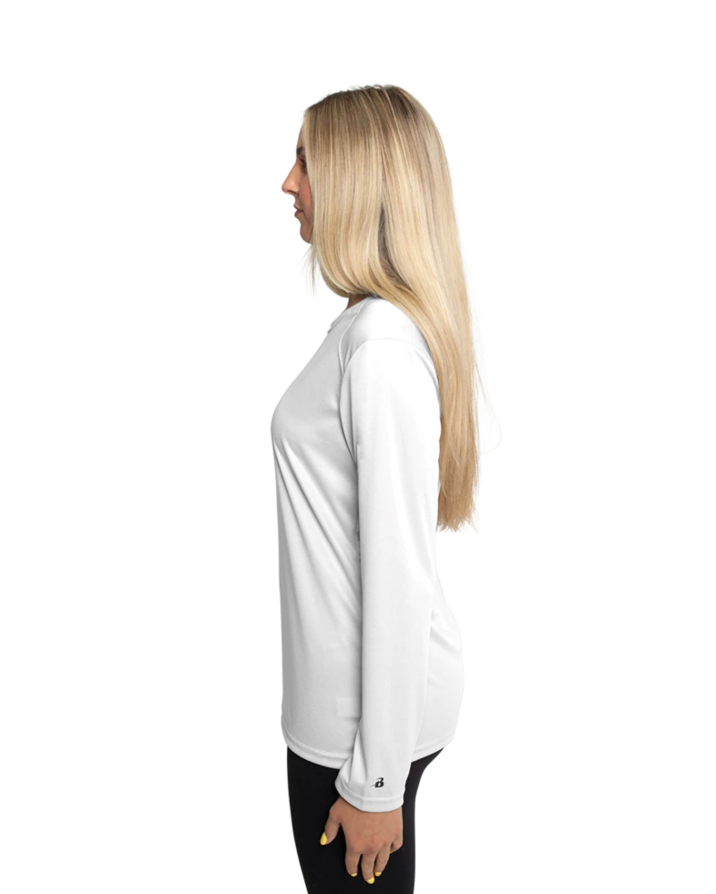 Image of a model wearing a 4164 Badger Core Ladies Long Sleeve Tee