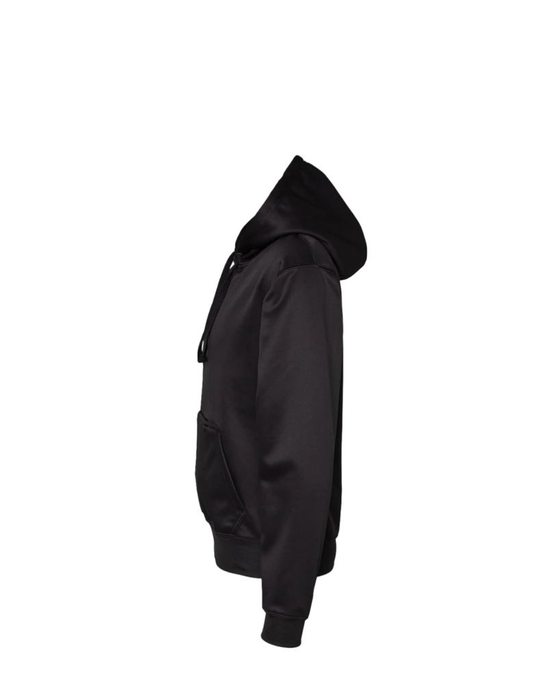 Image of a model wearing a 8615 J. America Tailgate Polyester Hooded Pullover Sweatshirt