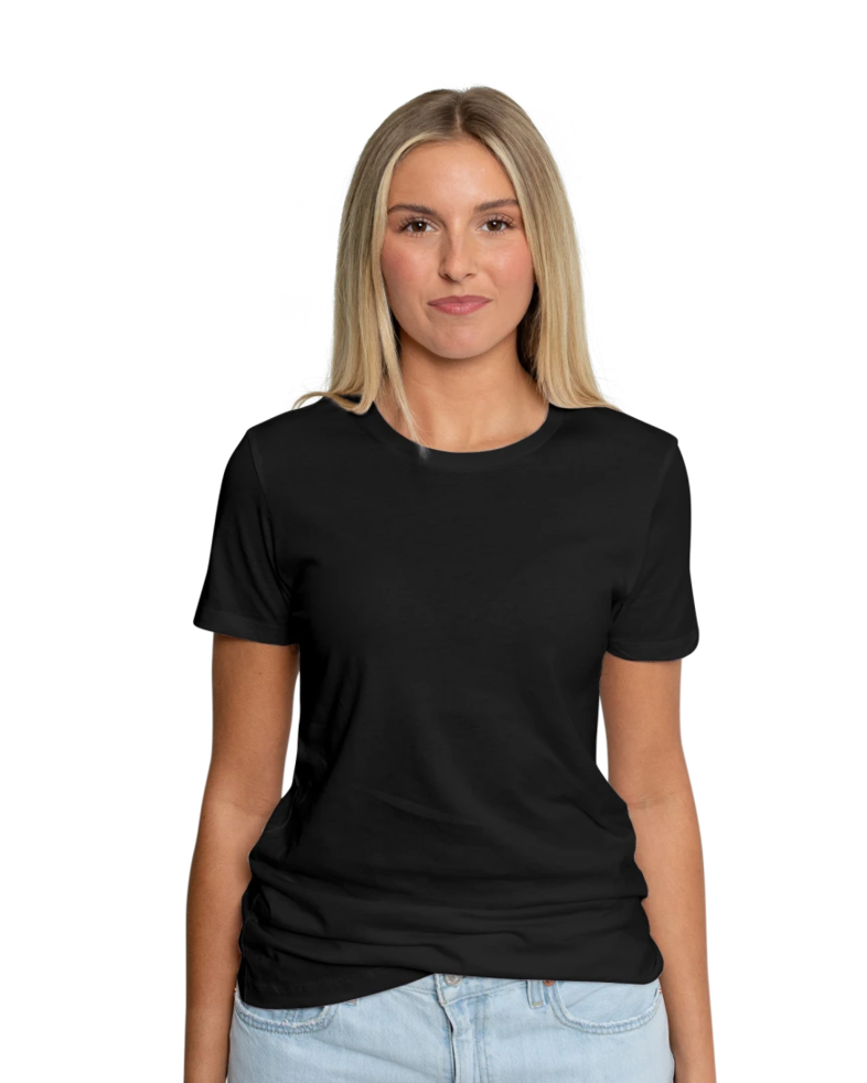 Image of a model wearing a NL3900 Next Level Ladies Boyfriend Tee