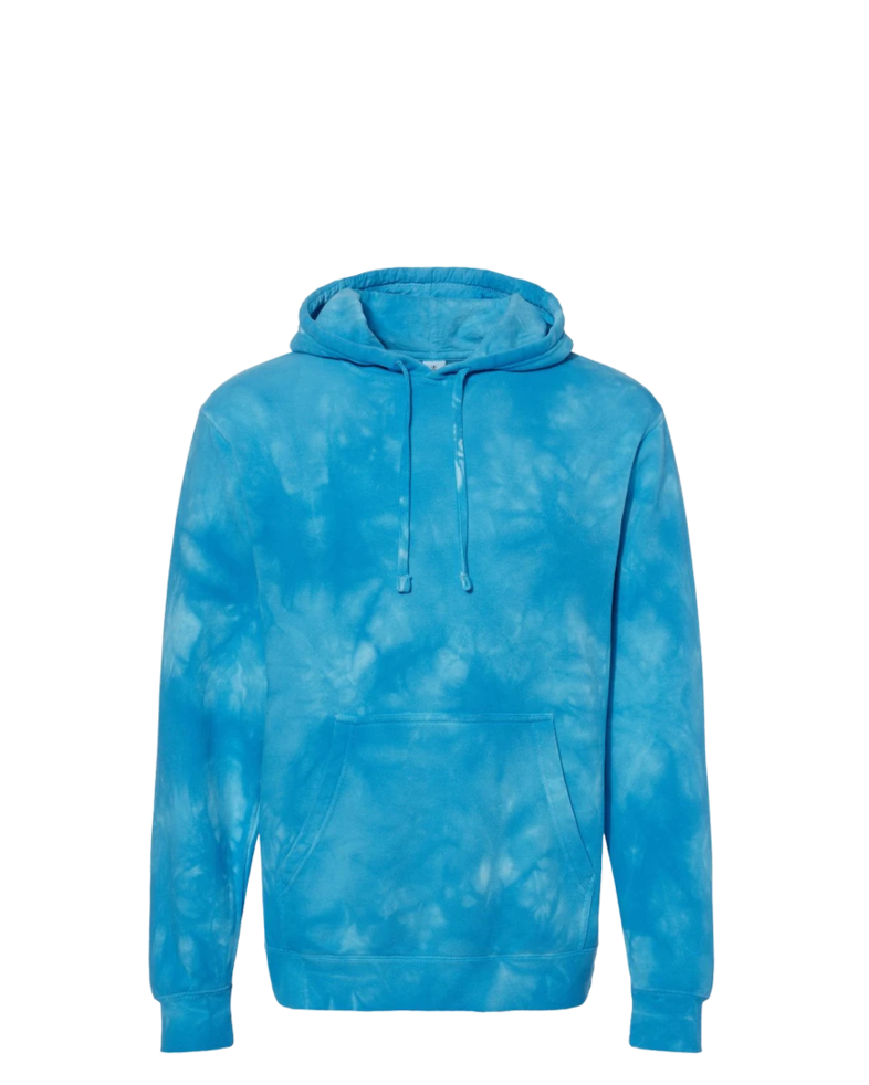 Image of a model wearing a PRM4500TD Independent Trading Co. Unisex Midweight Tie-Dyed Hooded Sweatshirt