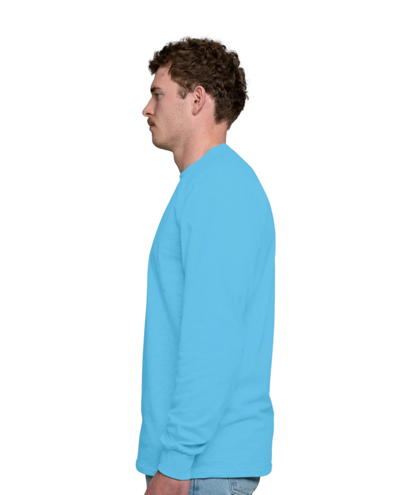 Image of a model wearing a PC54LS Port & Company Long Sleeve Core Cotton Tee