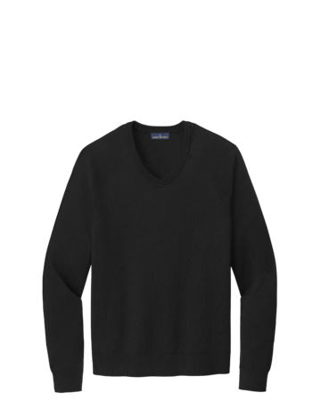 Model wearing a BB18400 Brooks Brothers® Cotton Stretch V-Neck Sweater