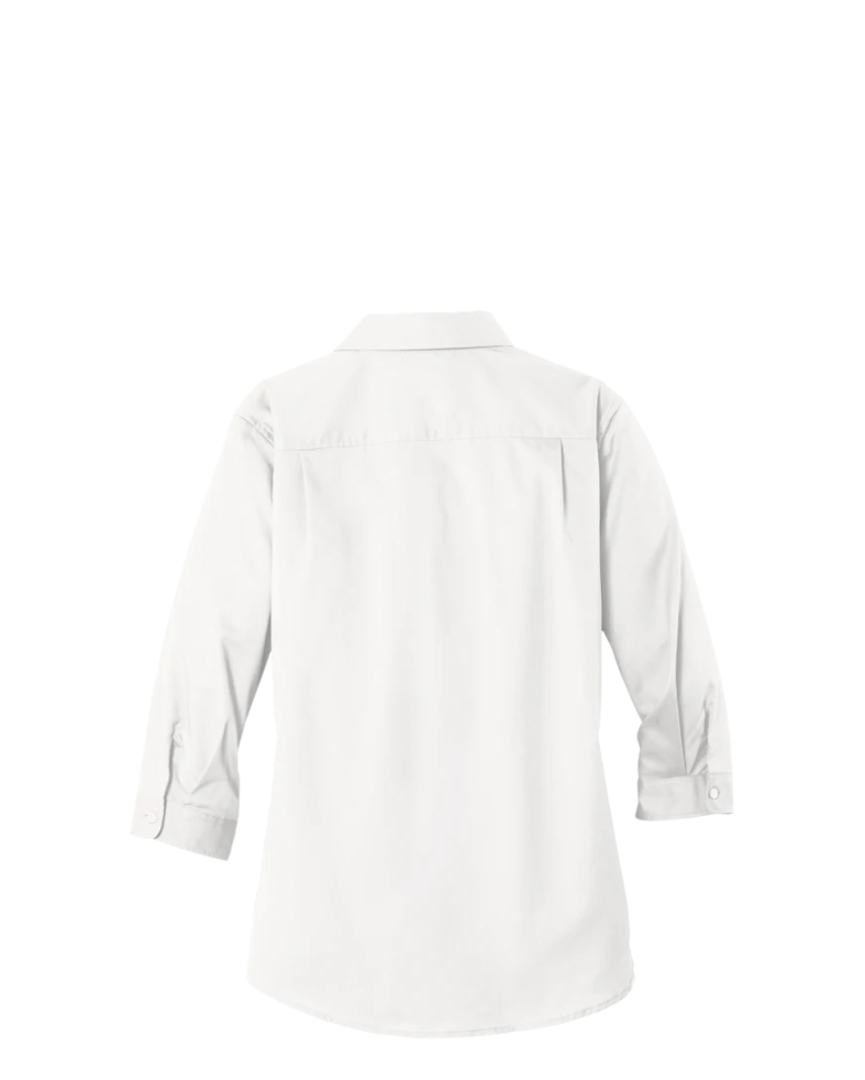 Image of a model wearing a L665 Port Authority Ladies 3/4 Sleeve SuperPro Twill Shirt