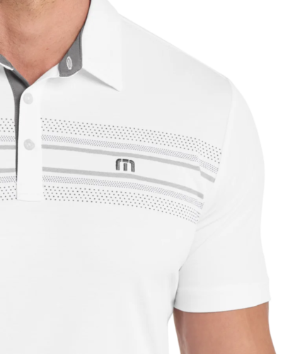 Closeup of a TM1MW450 TravisMathew Monterey Chest Stripe Polo
