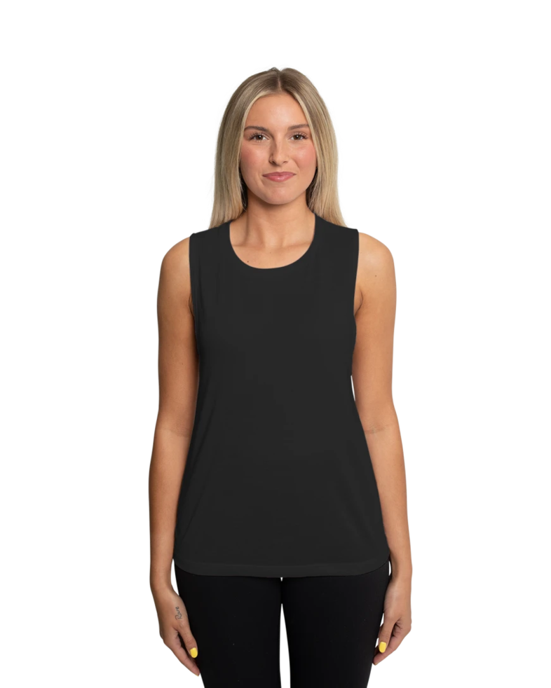 Image of a model wearing a 8803 Bella + Canvas Women's Flowy Muscle Tank