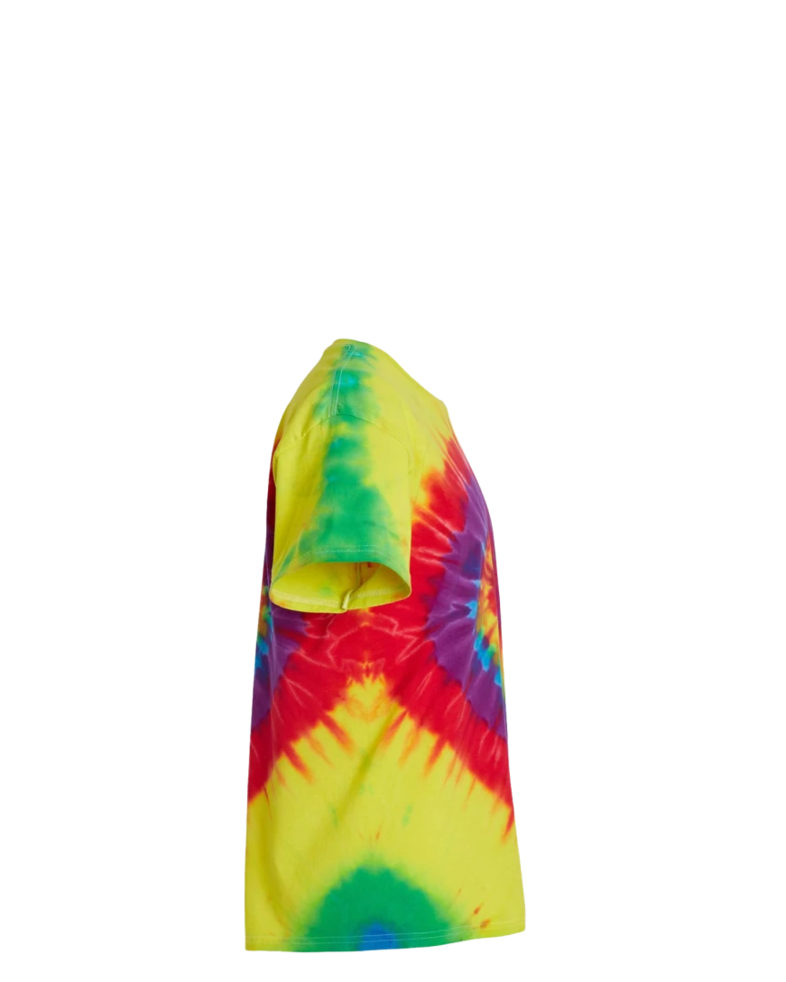 Image of a model wearing a 200MS Tie-Dyed Multi-Color Spiral Tee