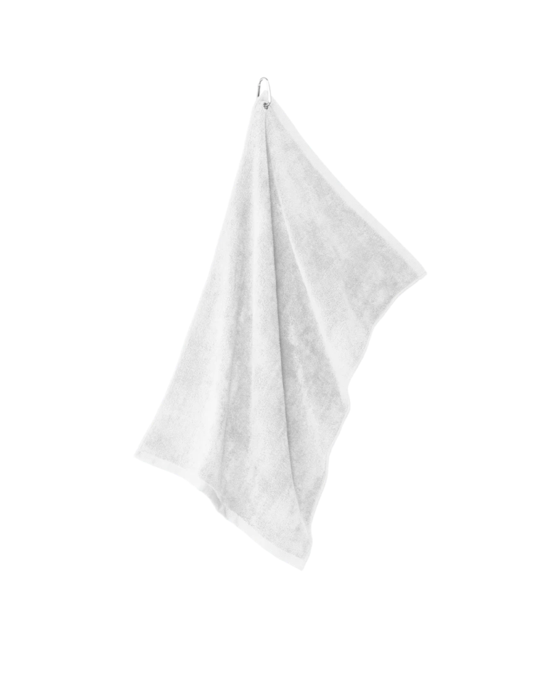 Image of a model wearing a TW530 Port Authority Grommeted Microfiber Golf Towel