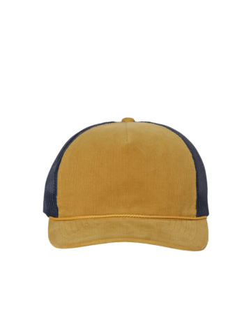 Model wearing a 930 Richardson Troutdale Corduroy Trucker Cap