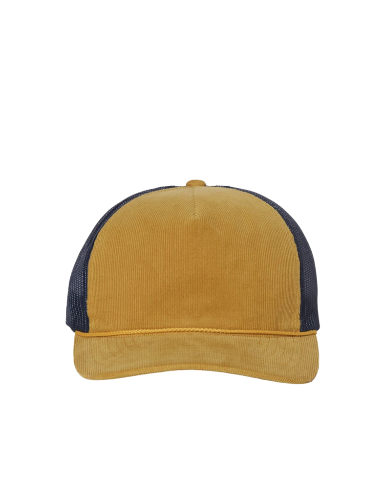 Image of a model wearing a 930 Richardson Troutdale Corduroy Trucker Cap