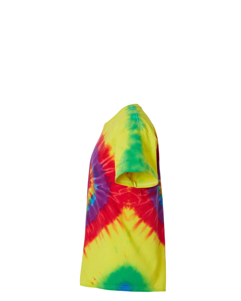 Image of a model wearing a 200MS Tie-Dyed Multi-Color Spiral Tee