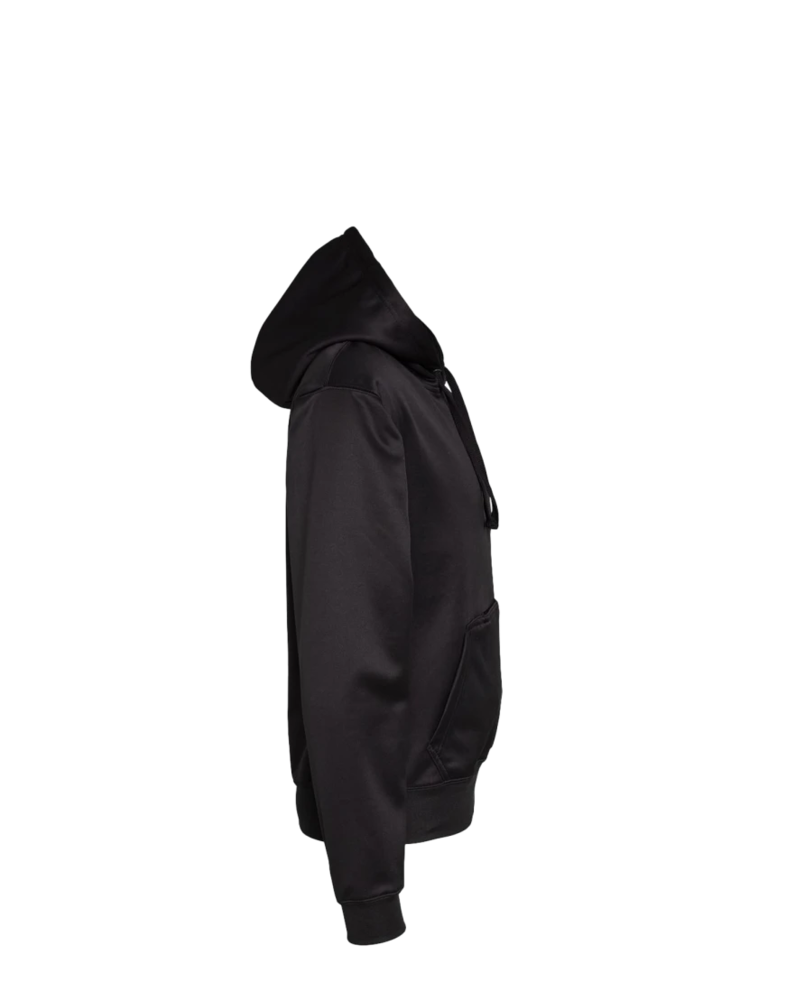 Image of a model wearing a 8615 J. America Tailgate Polyester Hooded Pullover Sweatshirt