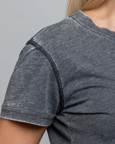 Closeup of a 8116 J. America Women’s Zen Jersey T-Shirt