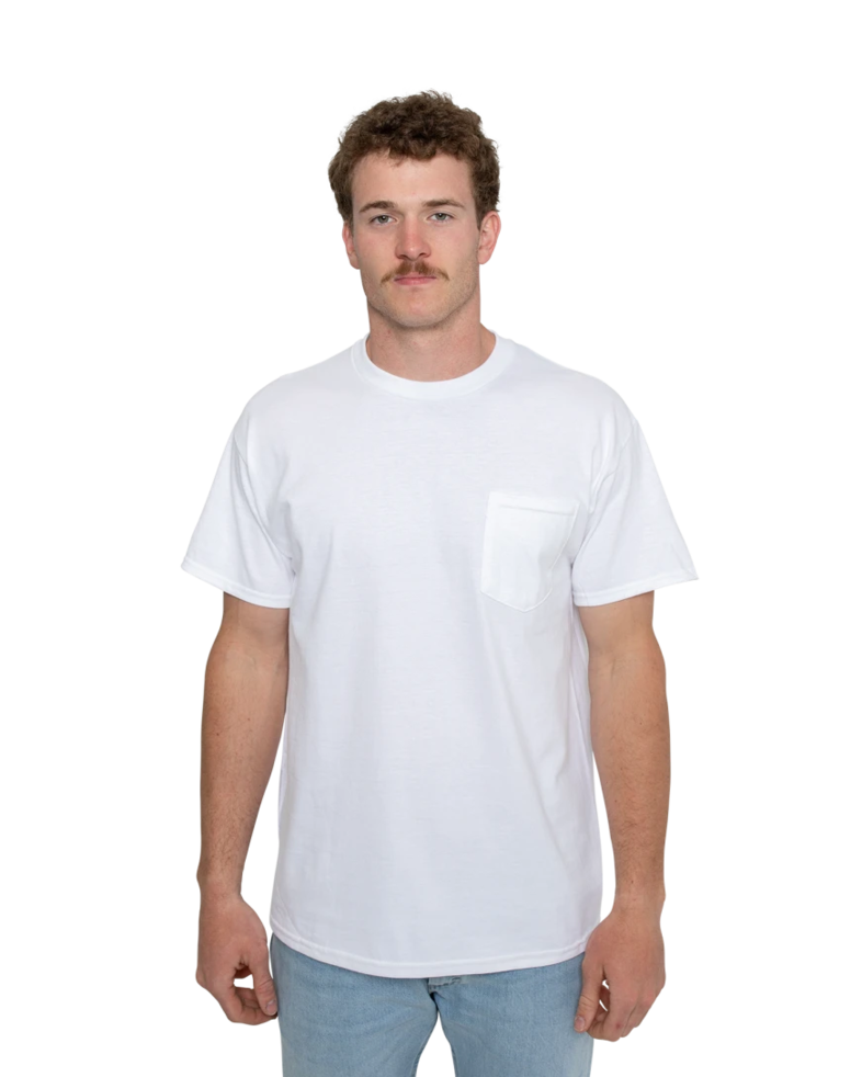 Image of a model wearing a 2300 Gildan Ultra Cotton Pocket Tee