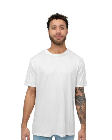 Model wearing a DM130 District Unisex Perfect Tri-Blend Crew Tee