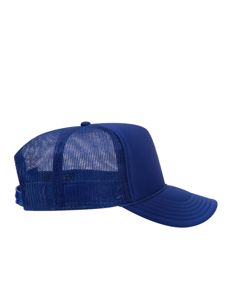 Image of a model wearing a 39-165 OTTO CAP 5 Panel High Crown Mesh Back Trucker Hat