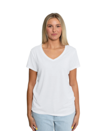 Image of a model wearing DM1350L District Women's Perfect Tri-Blend V-Neck Tee