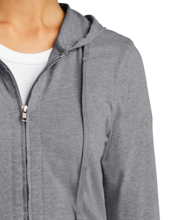 Closeup of a DT2100 District Juniors Jersey Full-Zip T-shirt Hoodie
