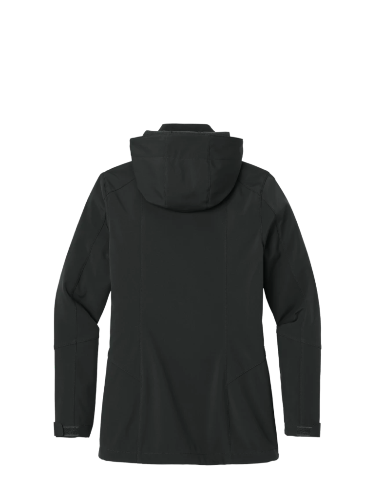 Image of a model wearing a EB537 Eddie Bauer Ladies Hooded Soft Shell Parka