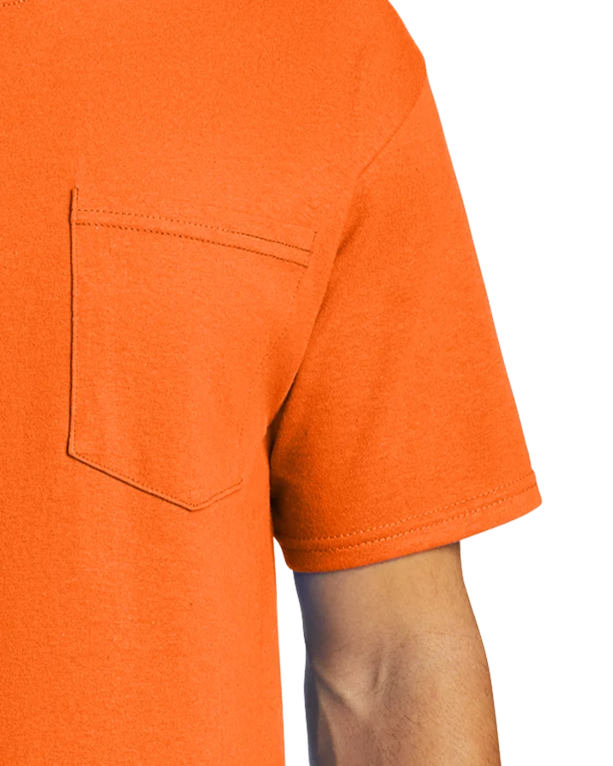 Closeup of a PC61P Port & Company Essential Tee with Pocket