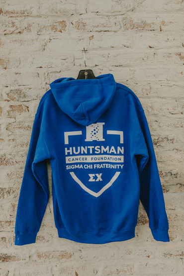 Customer wearing a 18500 Gildan Blend Pullover Hooded Sweatshirt