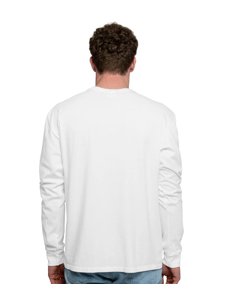 Image of a model wearing a PC099LS Port & Company Pigment-Dyed Long Sleeve Tee