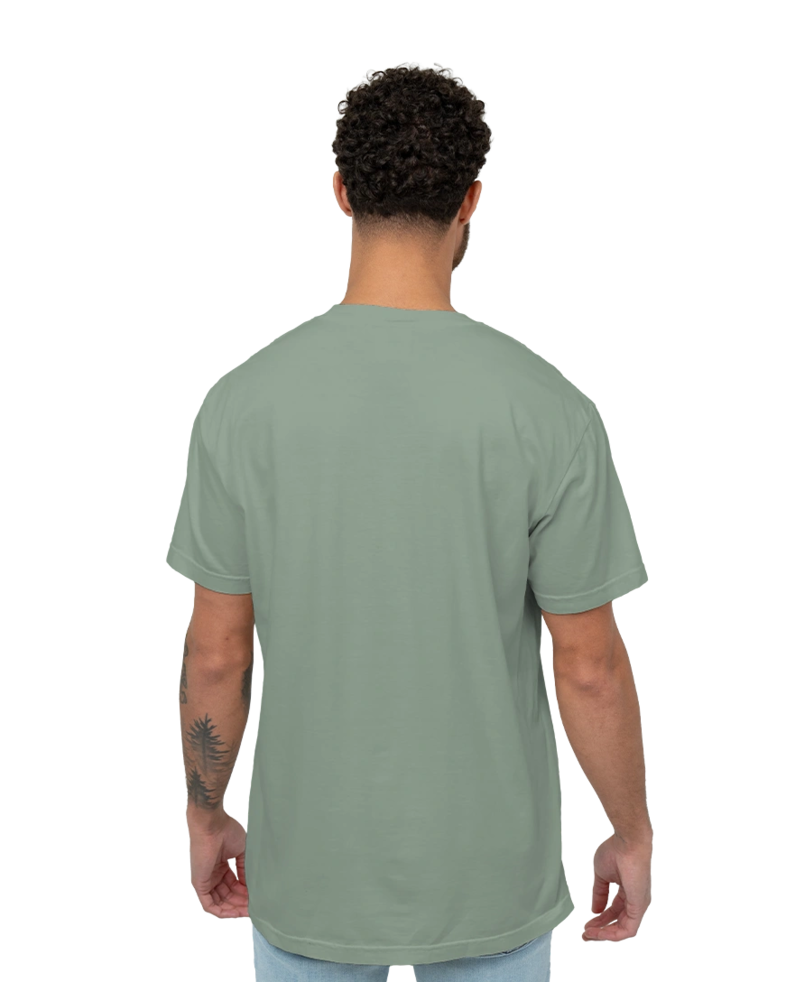 Image of a model wearing a CC1717 Comfort Colors Pigment Dyed Short Sleeve Shirt