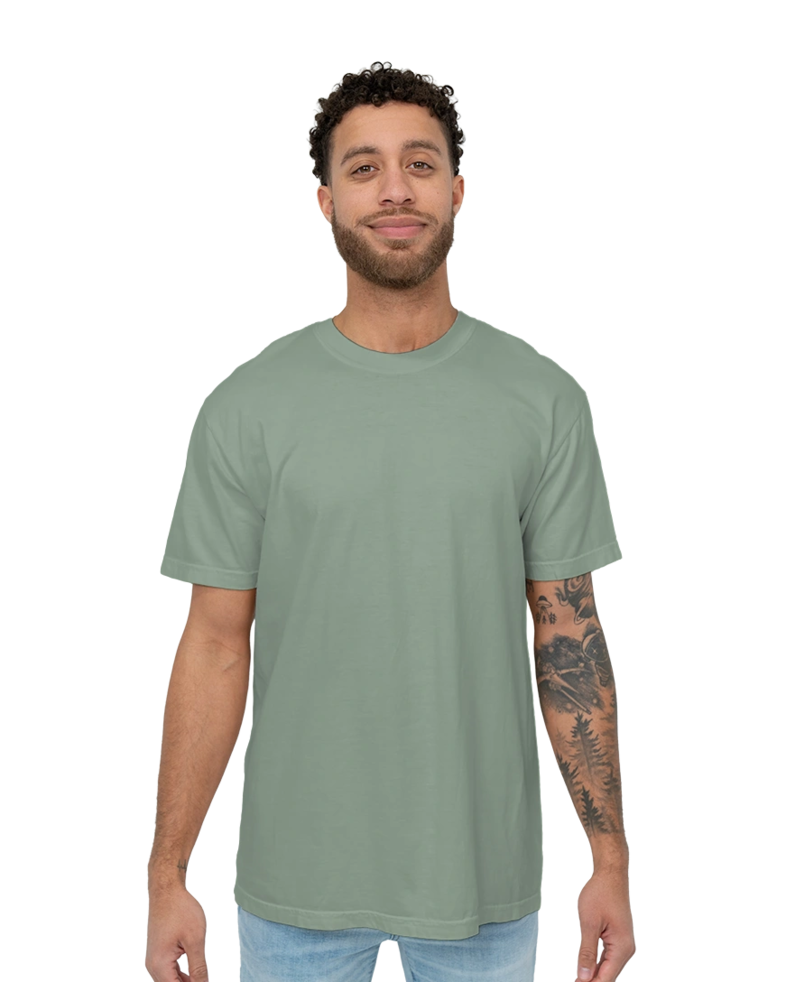 Image of a model wearing a CC1717 Comfort Colors Pigment Dyed Short Sleeve Shirt