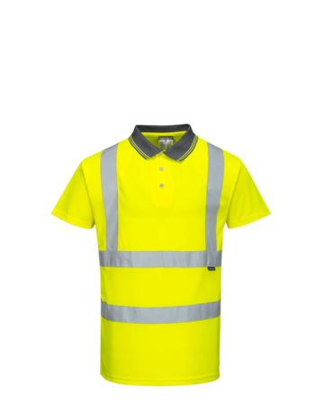 Model wearing a S477 Portwest Hi-Vis Short Sleeve Polo Shirt