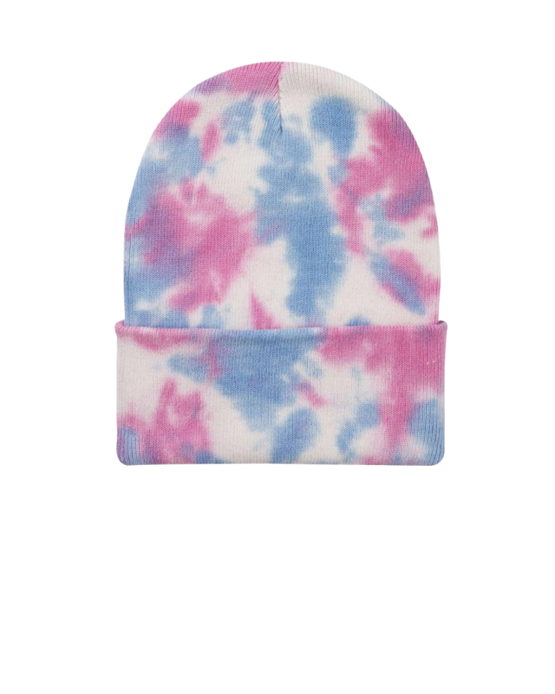 Image of a model wearing a SP412 Sportsman 12" Tie-Dyed Knit Cap