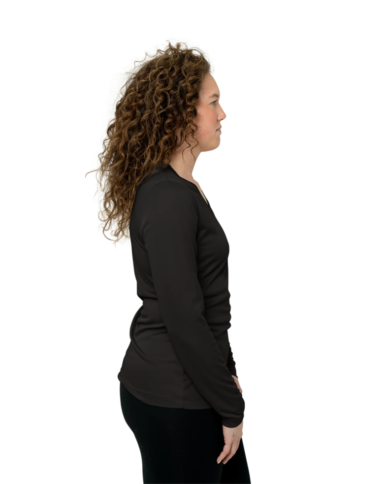 Image of a model wearing a LST353LS Sport-Tek Ladies Long Sleeve V-Neck PosiCharge Competitor Tee