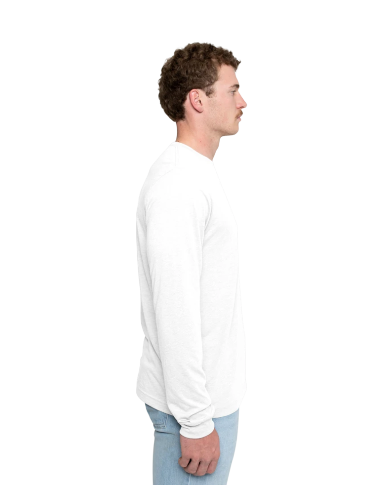 Image of a model wearing a 3513 Bella + Canvas Unisex Triblend Long Sleeve Tee