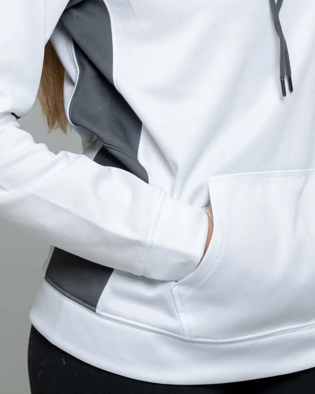 Closeup of a LST235 Sport-Tek Ladies Sport-Wick Fleece Colorblock Hooded Pullover